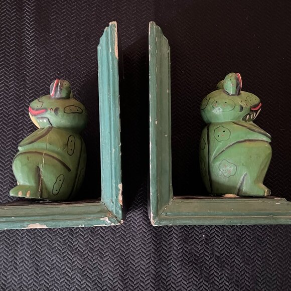 (VHD) Vintage Native Wood Frog Book Ends.Handcrafted - Picture 3 of 7